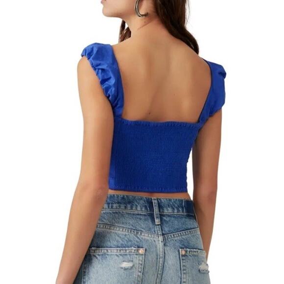 Free People Ashley Cropped Tank OB1716216 Mazarine Blue Motif Women's Xl - Picture 3 of 10